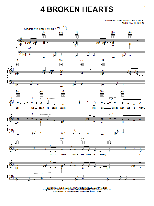 Norah Jones 4 Broken Hearts sheet music notes and chords arranged for Piano, Vocal & Guitar Chords (Right-Hand Melody)
