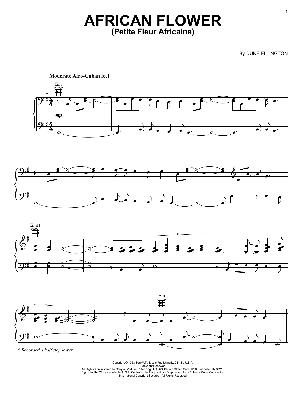 Norah Jones African Flower (Petite Fleur Africaine) sheet music notes and chords arranged for Piano, Vocal & Guitar Chords (Right-Hand Melody)