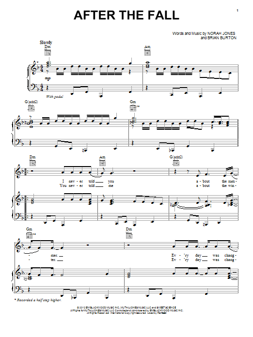 Norah Jones After The Fall sheet music notes and chords arranged for Piano, Vocal & Guitar Chords (Right-Hand Melody)