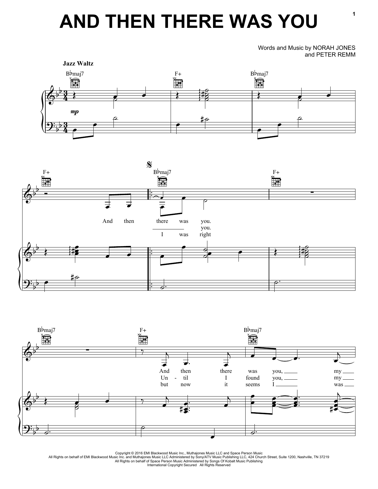 Norah Jones And Then There Was You sheet music notes and chords arranged for Piano, Vocal & Guitar Chords (Right-Hand Melody)
