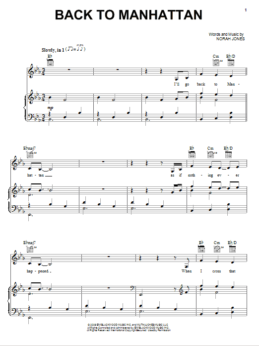 Norah Jones Back To Manhattan sheet music notes and chords arranged for Piano, Vocal & Guitar Chords (Right-Hand Melody)