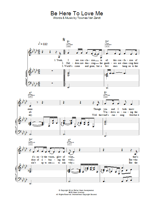 Norah Jones Be Here To Love Me sheet music notes and chords arranged for Piano, Vocal & Guitar Chords (Right-Hand Melody)