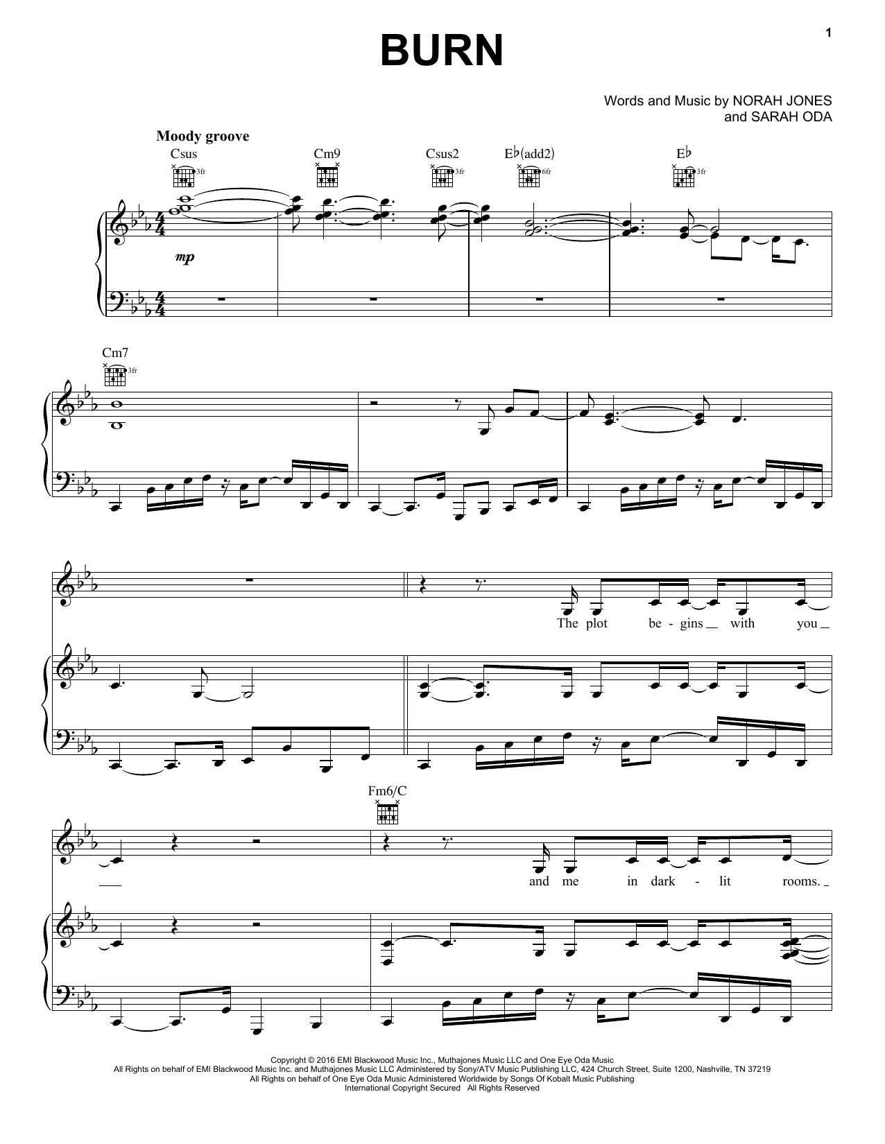 Norah Jones Burn sheet music notes and chords arranged for Piano, Vocal & Guitar Chords (Right-Hand Melody)