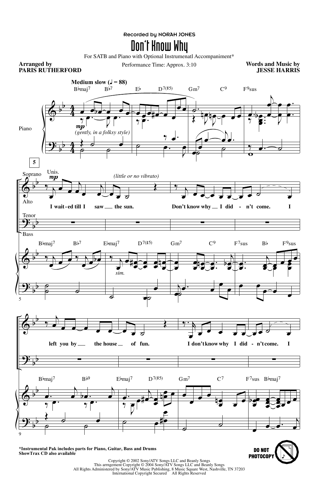 Norah Jones Don't Know Why (arr. Paris Rutherford) sheet music notes and chords arranged for SATB Choir