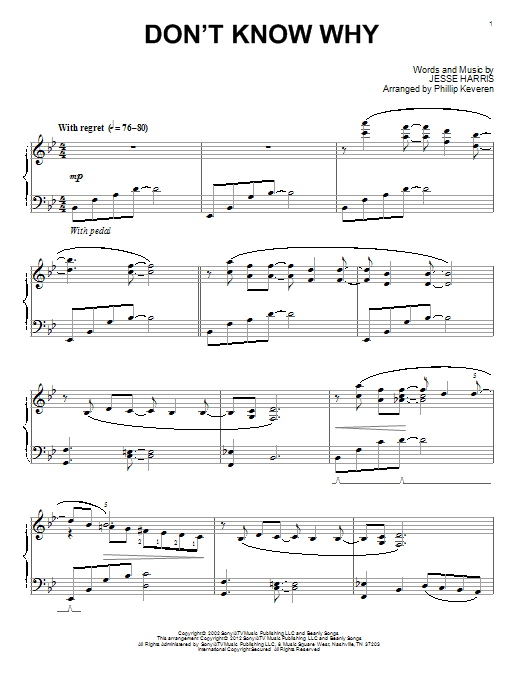 Norah Jones Don't Know Why (arr. Phillip Keveren) sheet music notes and chords arranged for Piano Solo