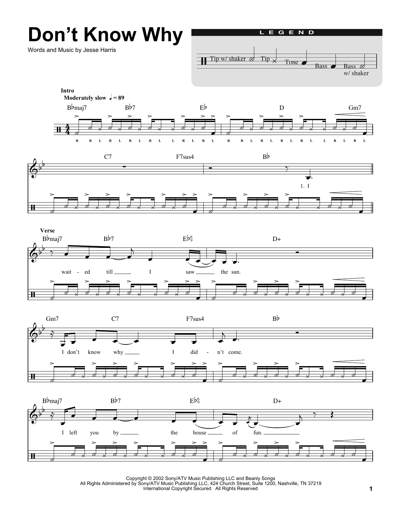 Norah Jones Don't Know Why (for Acoustic Guitar, Voice and Cajón) sheet music notes and chords arranged for Drums Transcription