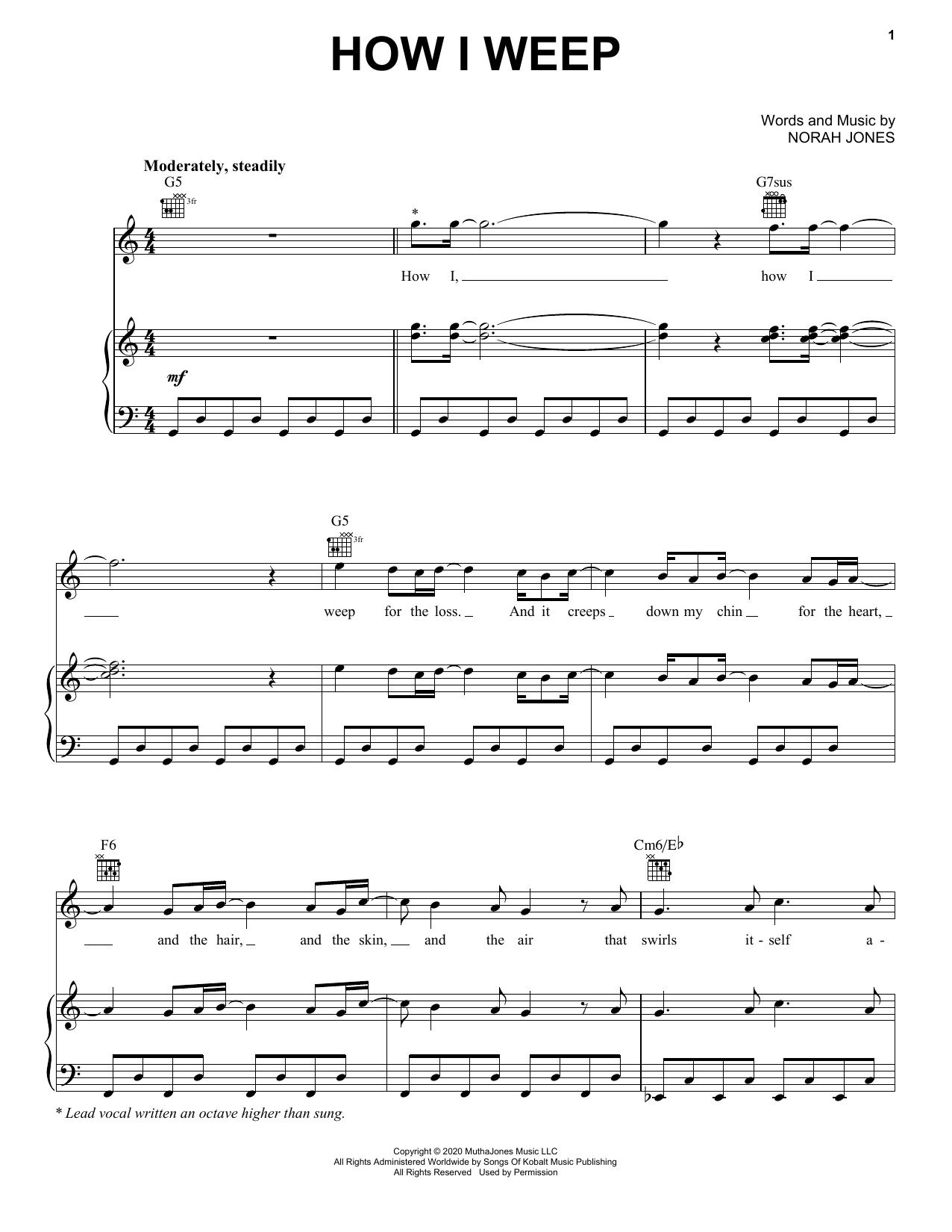 Norah Jones How I Weep sheet music notes and chords arranged for Piano, Vocal & Guitar Chords (Right-Hand Melody)