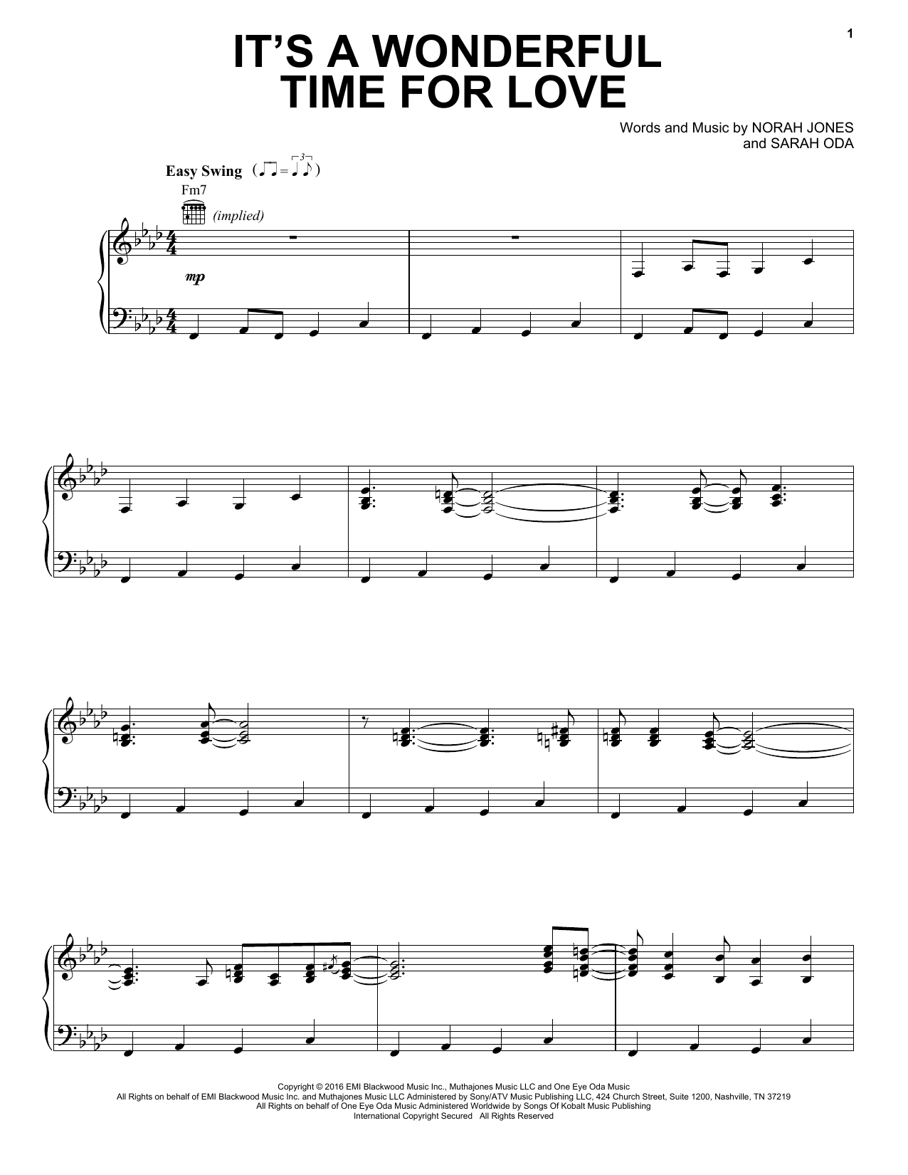 Norah Jones It's A Wonderful Time For Love sheet music notes and chords arranged for Piano, Vocal & Guitar Chords (Right-Hand Melody)