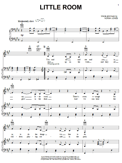 Norah Jones Little Room sheet music notes and chords arranged for Piano, Vocal & Guitar Chords (Right-Hand Melody)