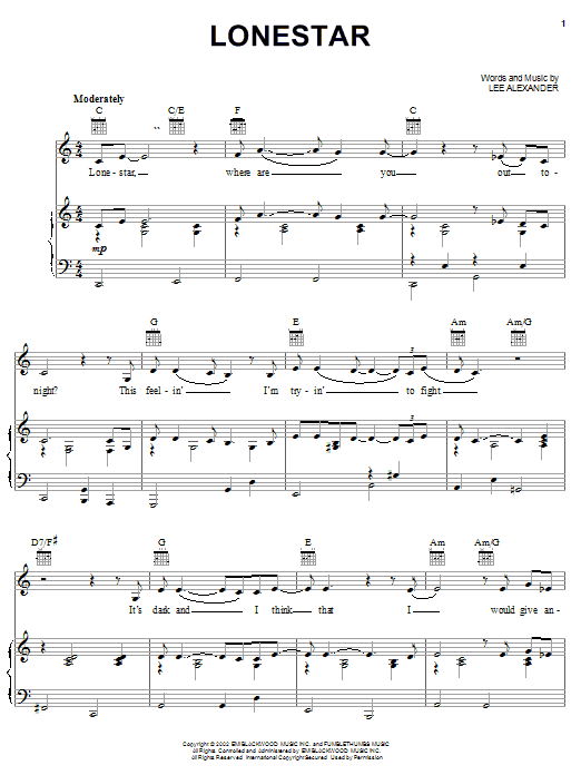 Norah Jones Lonestar sheet music notes and chords arranged for Piano, Vocal & Guitar Chords (Right-Hand Melody)