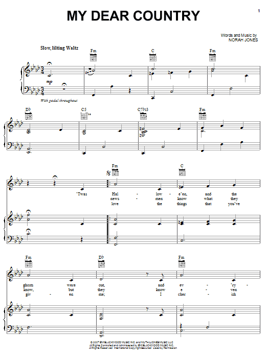 Norah Jones My Dear Country sheet music notes and chords arranged for Piano, Vocal & Guitar Chords (Right-Hand Melody)