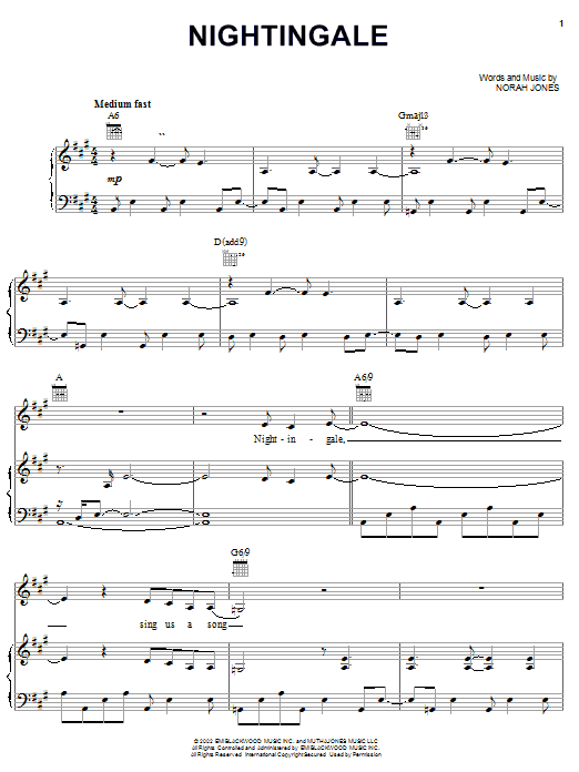 Norah Jones Nightingale sheet music notes and chords arranged for Piano, Vocal & Guitar Chords (Right-Hand Melody)