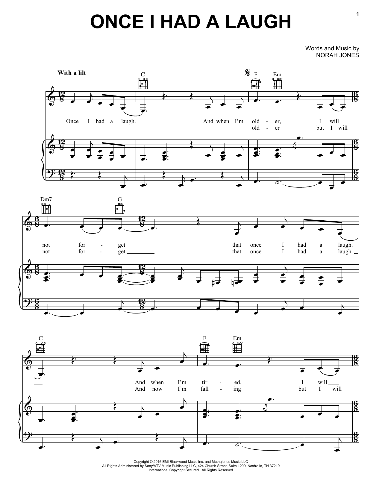 Norah Jones Once I Had A Laugh sheet music notes and chords arranged for Piano, Vocal & Guitar Chords (Right-Hand Melody)