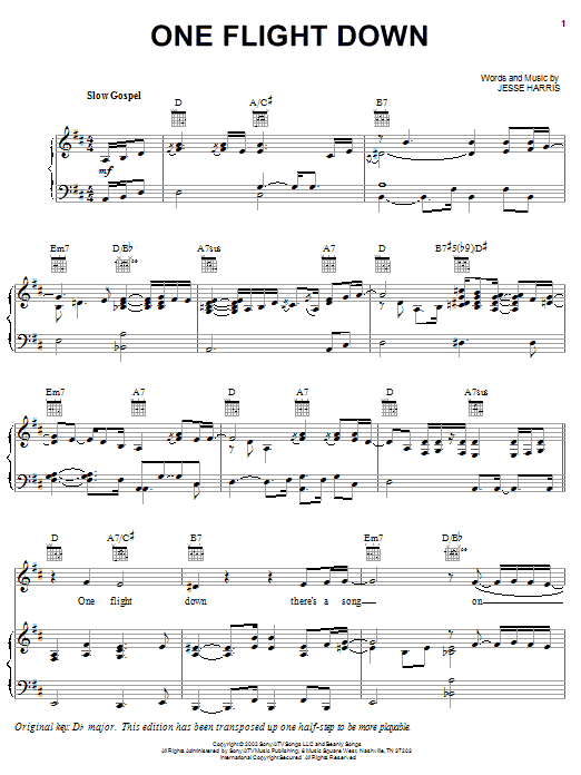 Norah Jones One Flight Down sheet music notes and chords arranged for Piano, Vocal & Guitar Chords (Right-Hand Melody)