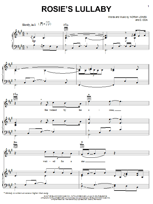 Norah Jones Rosie's Lullaby sheet music notes and chords arranged for Piano, Vocal & Guitar Chords (Right-Hand Melody)