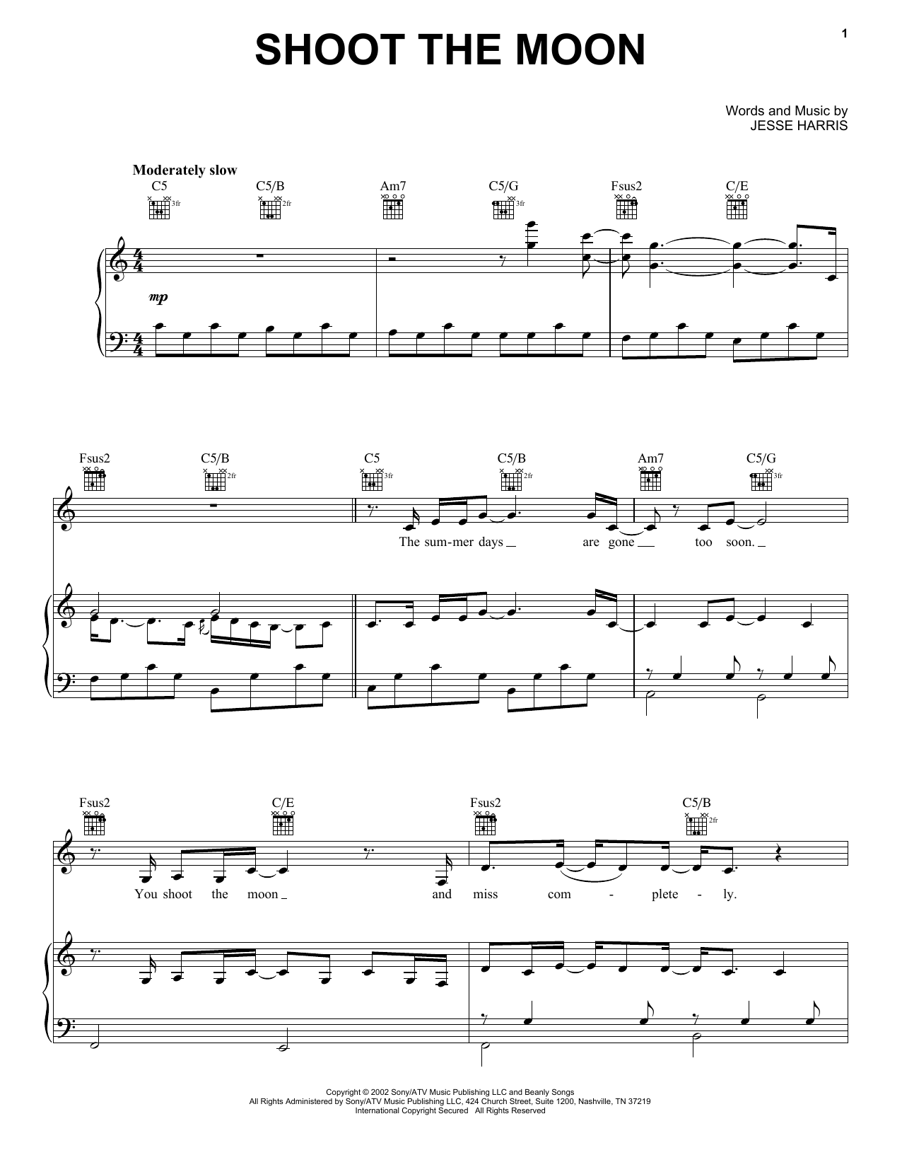 Norah Jones Shoot The Moon sheet music notes and chords arranged for Piano Solo