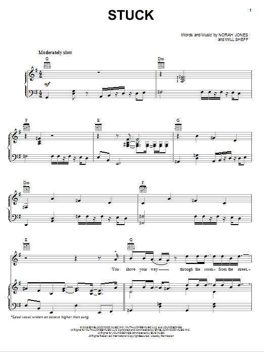 Norah Jones Stuck sheet music notes and chords arranged for Piano, Vocal & Guitar Chords (Right-Hand Melody)