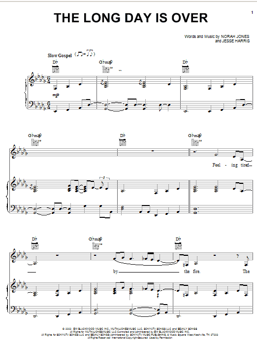 Norah Jones The Long Day Is Over sheet music notes and chords arranged for Easy Guitar Tab