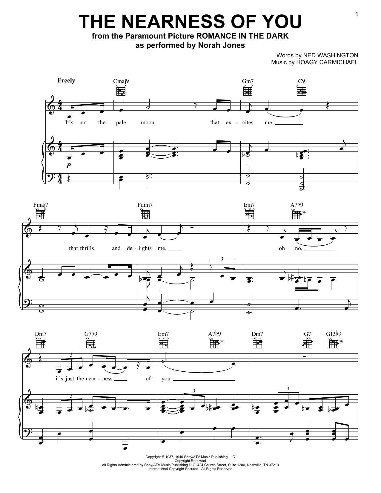 Norah Jones The Nearness Of You sheet music notes and chords arranged for Lead Sheet / Fake Book
