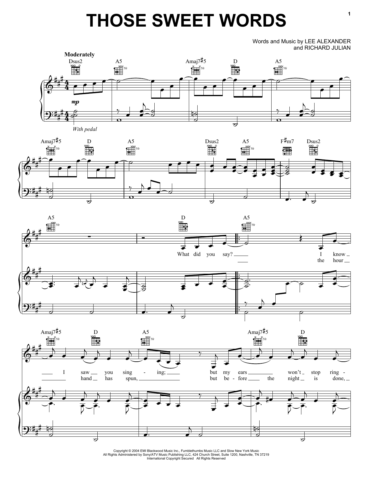 Norah Jones Those Sweet Words sheet music notes and chords arranged for Piano, Vocal & Guitar Chords (Right-Hand Melody)