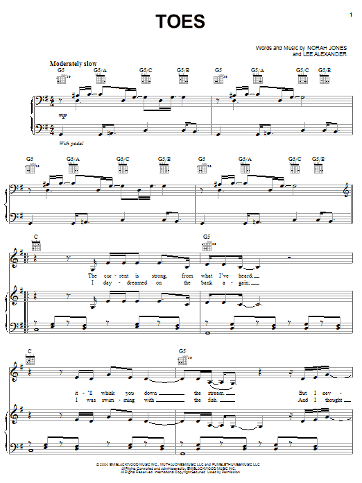 Norah Jones Toes sheet music notes and chords arranged for Piano, Vocal & Guitar Chords (Right-Hand Melody)