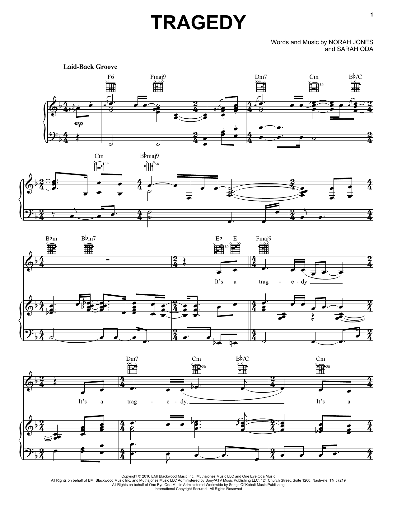 Norah Jones Tragedy sheet music notes and chords arranged for Piano, Vocal & Guitar Chords (Right-Hand Melody)