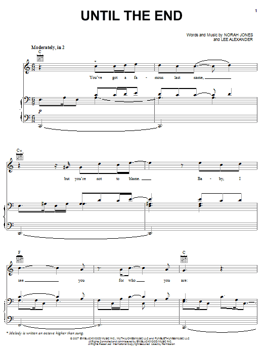 Norah Jones Until The End sheet music notes and chords arranged for Piano, Vocal & Guitar Chords (Right-Hand Melody)