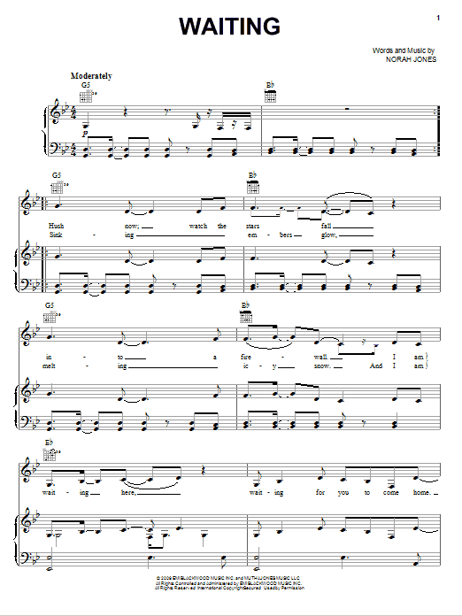 Norah Jones Waiting sheet music notes and chords arranged for Piano, Vocal & Guitar Chords (Right-Hand Melody)