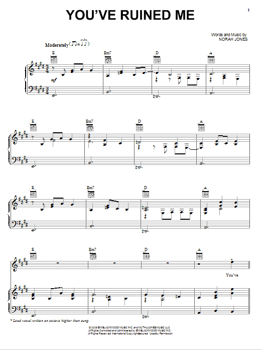 Norah Jones You've Ruined Me sheet music notes and chords arranged for Piano, Vocal & Guitar Chords (Right-Hand Melody)