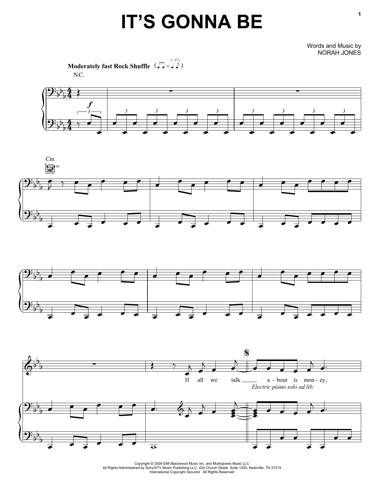 Norah Jones It's Gonna Be sheet music notes and chords arranged for Easy Piano