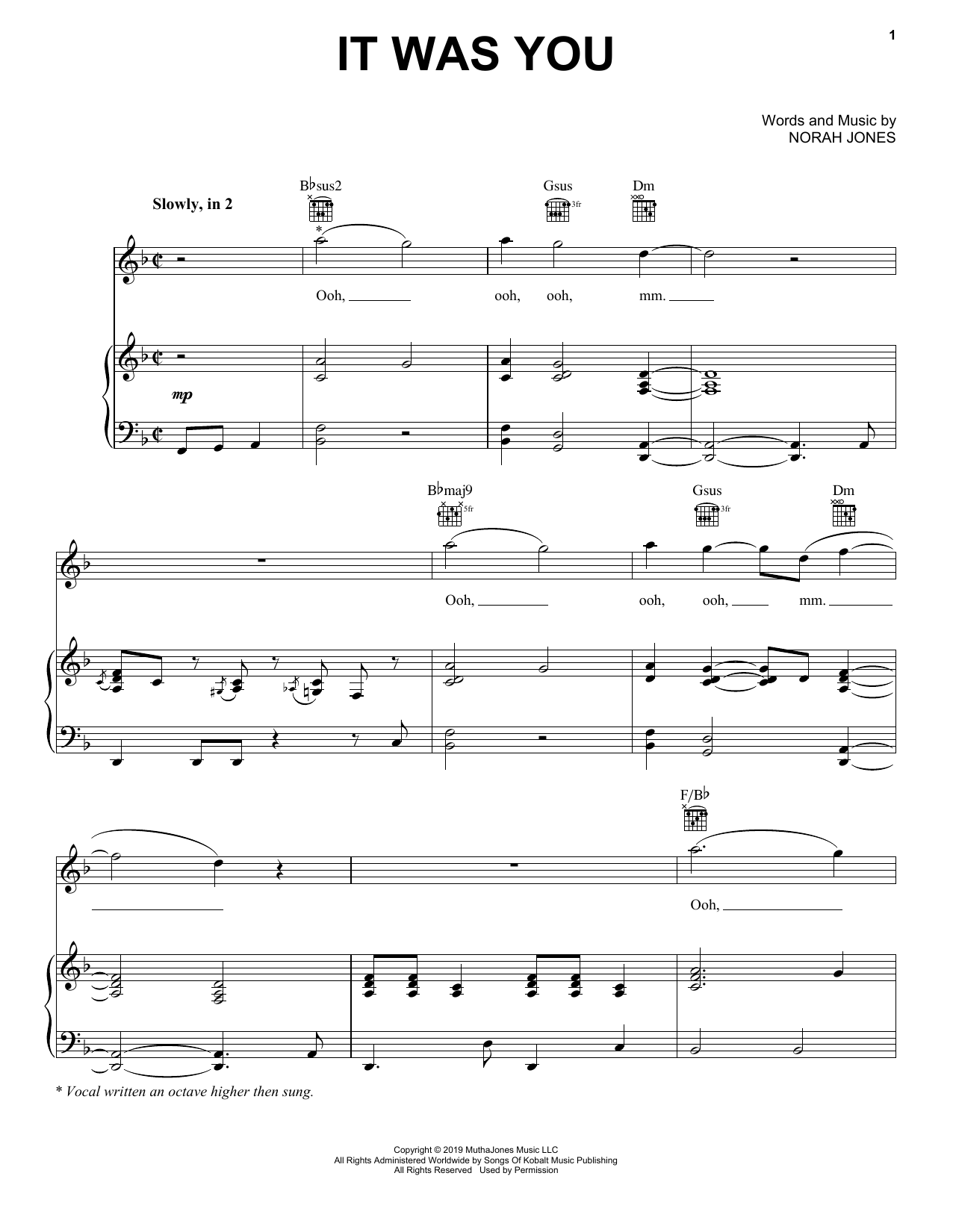 Norah Jones It Was You sheet music notes and chords arranged for Easy Piano