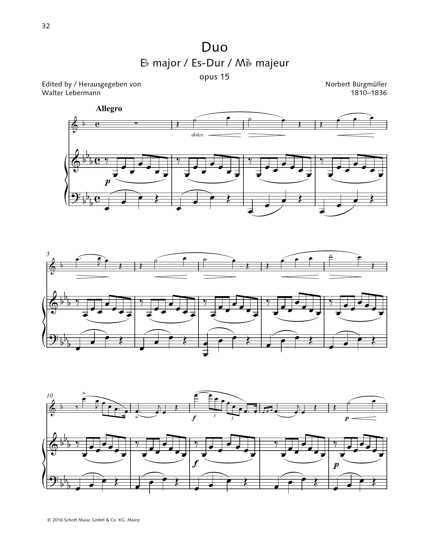 Norbert Burgmüller Duo E-flat major sheet music notes and chords arranged for Woodwind Solo