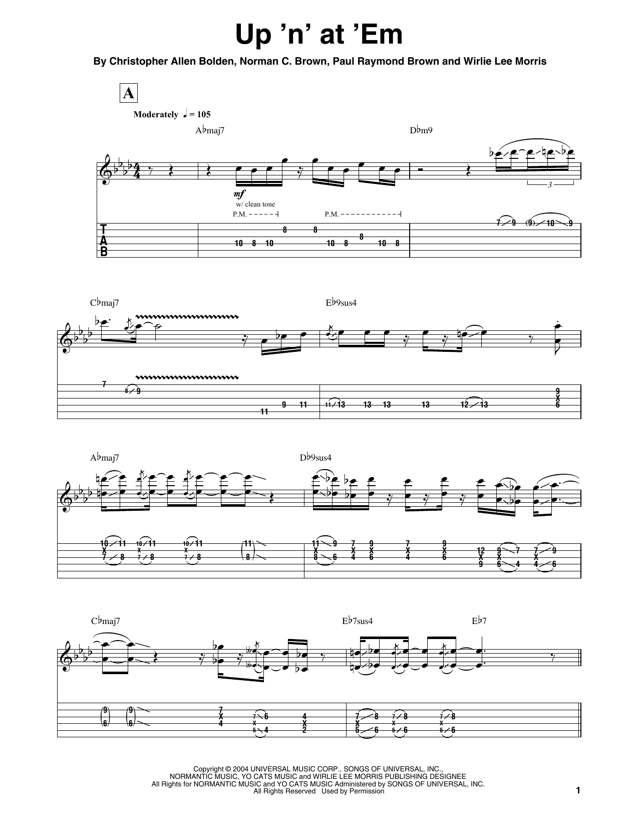 Norman Brown Up 'N' At 'Em sheet music notes and chords arranged for Guitar Tab (Single Guitar)