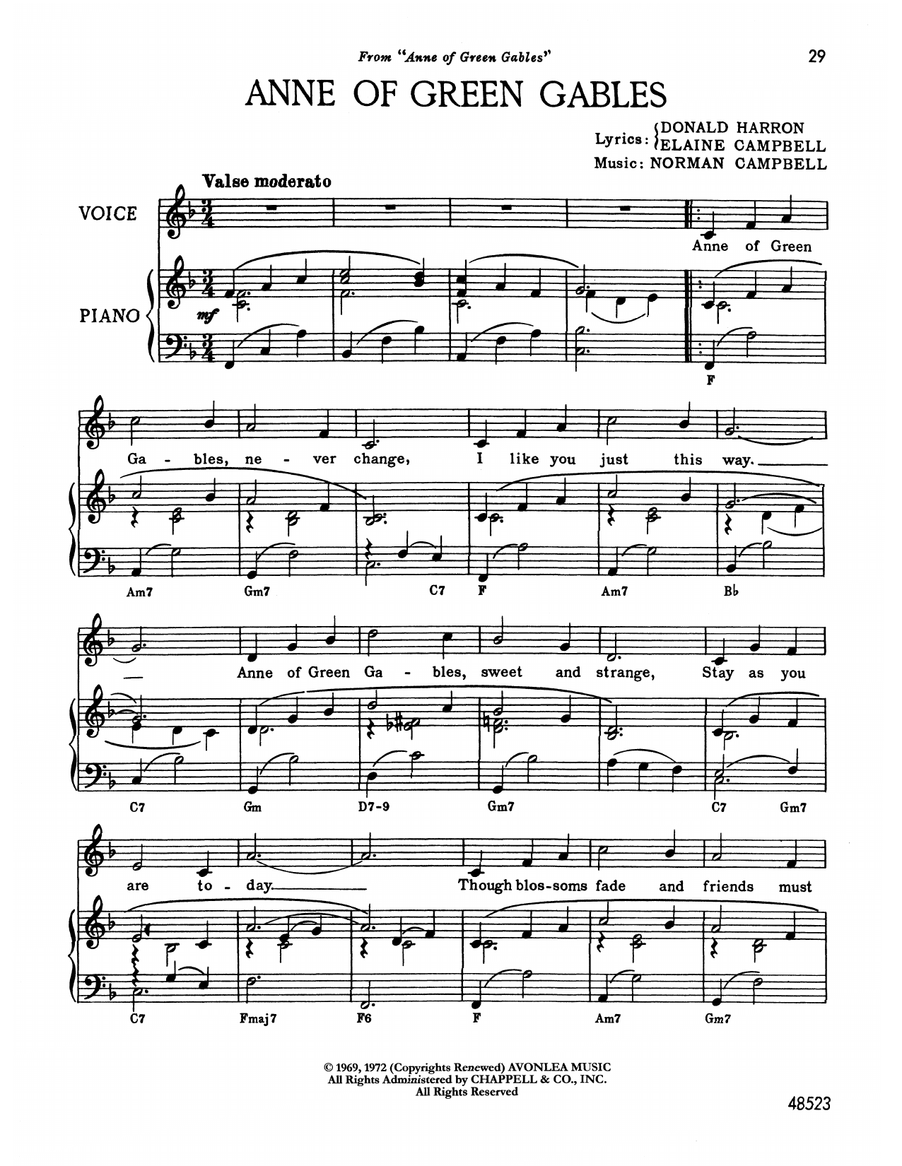 Norman Campbell Anne Of Green Gables (from Anne Of Green Gables) sheet music notes and chords arranged for Piano & Vocal
