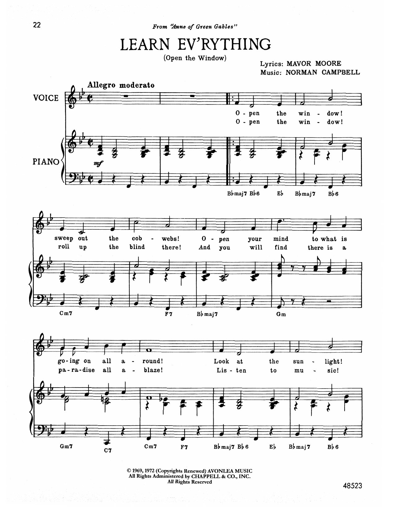 Norman Campbell Learn Ev'rything (from Anne Of Green Gables) sheet music notes and chords arranged for Piano & Vocal