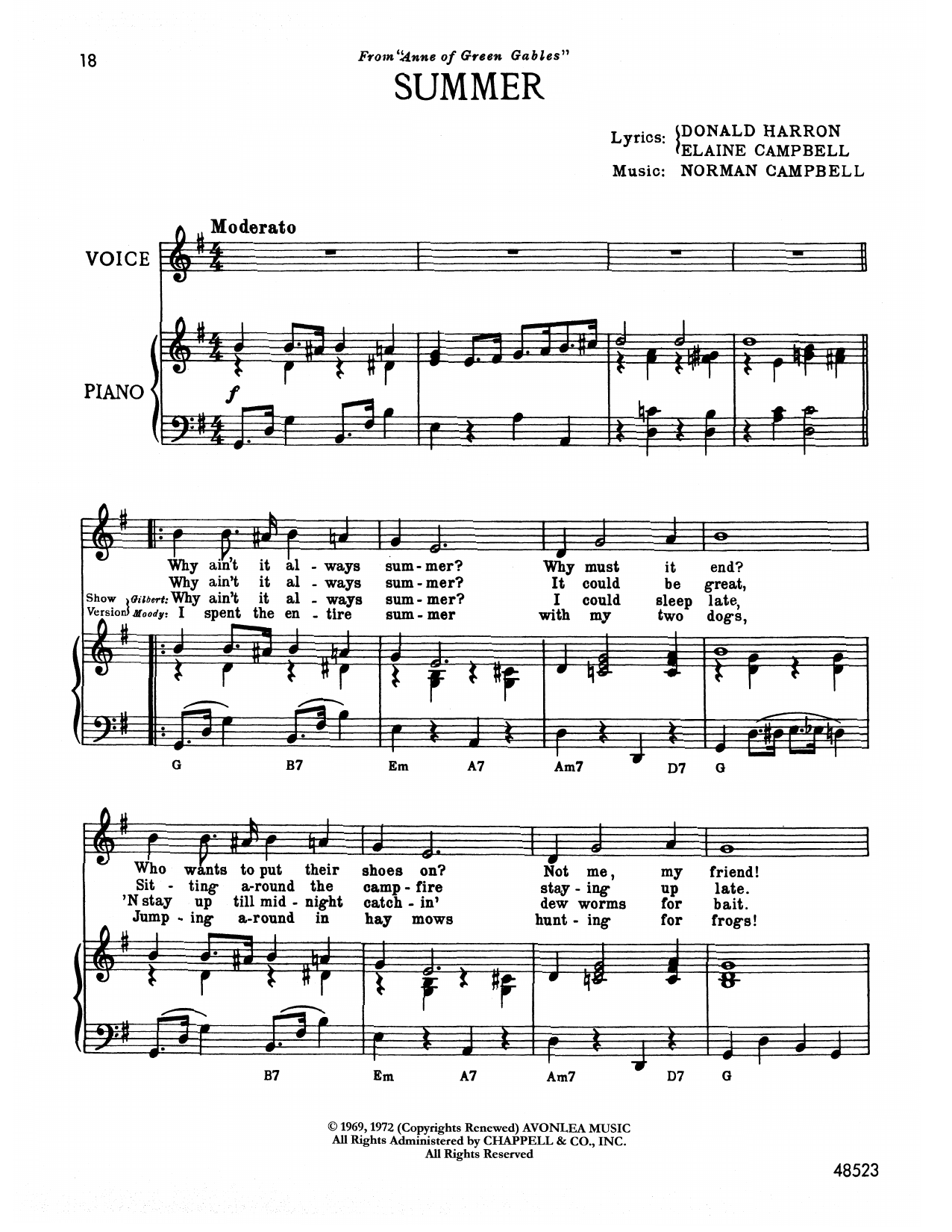 Norman Campbell Summer (from Anne Of Green Gables) sheet music notes and chords arranged for Piano & Vocal