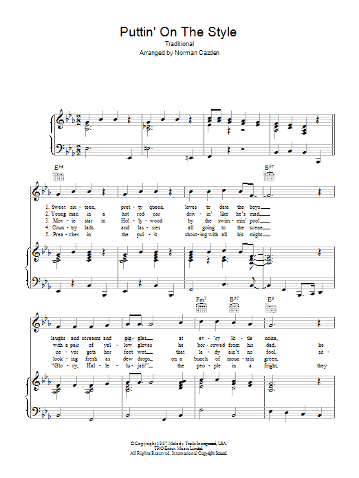 Norman Cazden Puttin' On The Style sheet music notes and chords arranged for Piano, Vocal & Guitar Chords