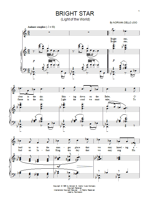 Norman Dello Joio Bright Star sheet music notes and chords arranged for Piano & Vocal