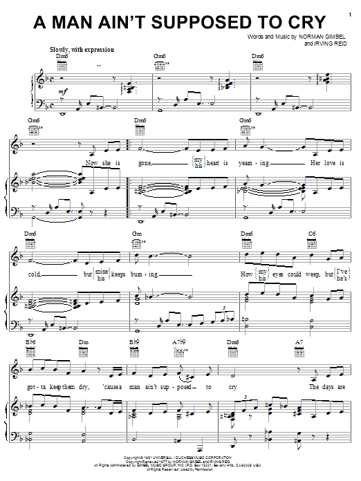 Norman Gimbel A Man Ain't Supposed To Cry sheet music notes and chords arranged for Piano, Vocal & Guitar Chords (Right-Hand Melody)