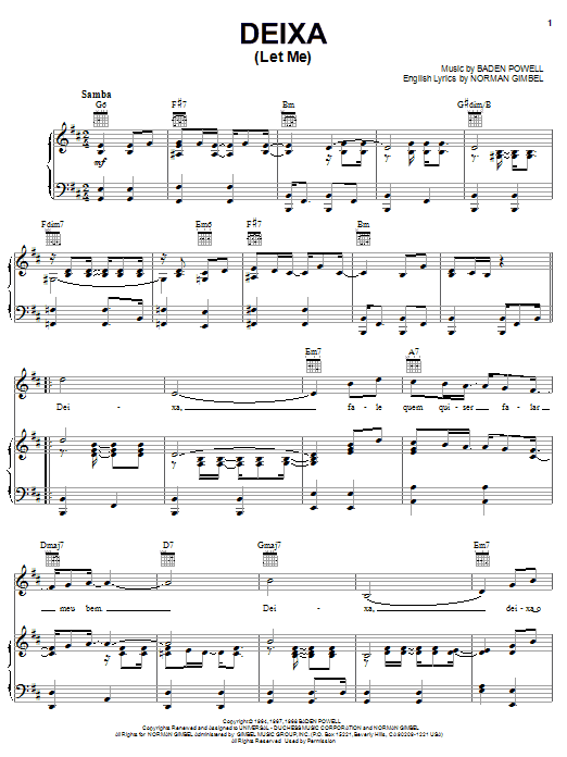 Norman Gimbel Deixa (Let Me) sheet music notes and chords arranged for Piano, Vocal & Guitar Chords (Right-Hand Melody)