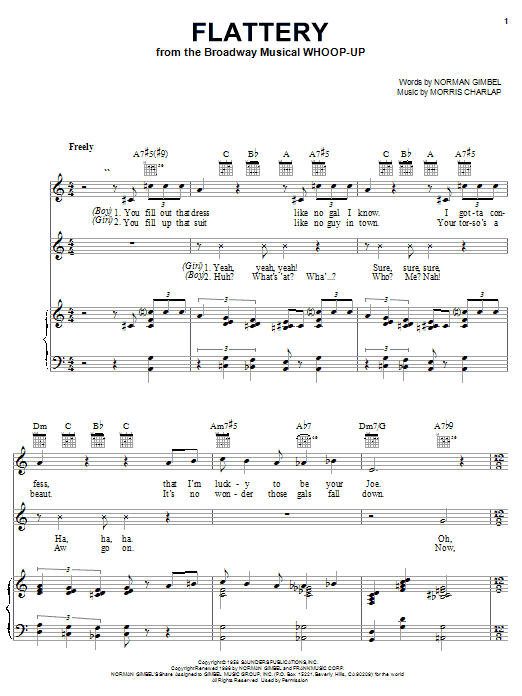 Norman Gimbel Flattery sheet music notes and chords arranged for Piano, Vocal & Guitar Chords (Right-Hand Melody)