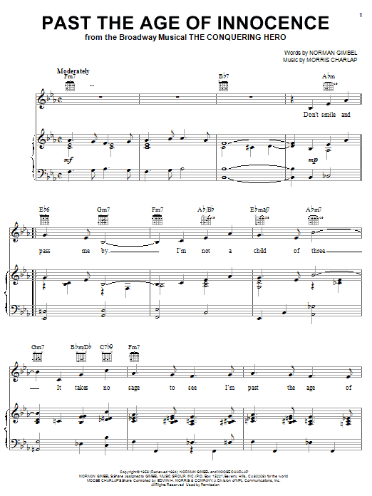 Norman Gimbel Past The Age Of Innocence sheet music notes and chords arranged for Piano, Vocal & Guitar Chords (Right-Hand Melody)