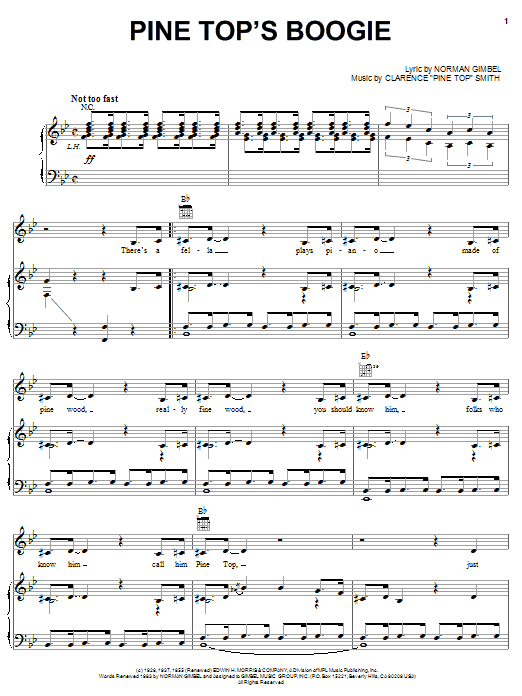 Norman Gimbel Pine Top's Boogie sheet music notes and chords arranged for Piano, Vocal & Guitar Chords (Right-Hand Melody)