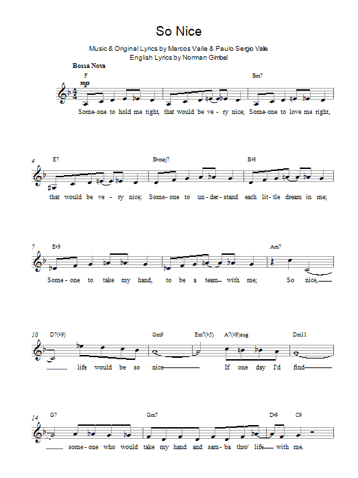 Paulo Sergio Valle So Nice sheet music notes and chords arranged for Lead Sheet / Fake Book