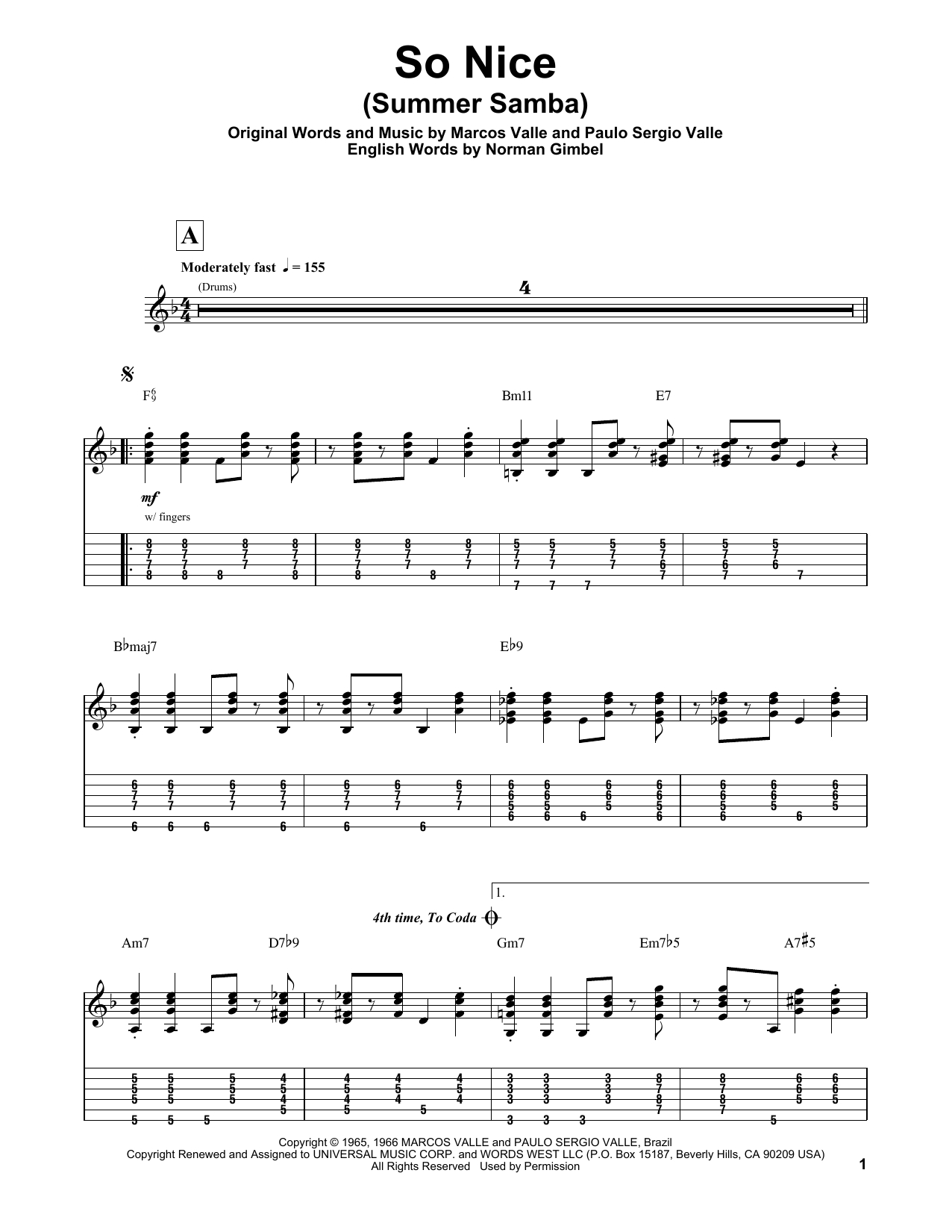 Norman Gimbel So Nice (Summer Samba) sheet music notes and chords arranged for Guitar Tab (Single Guitar)