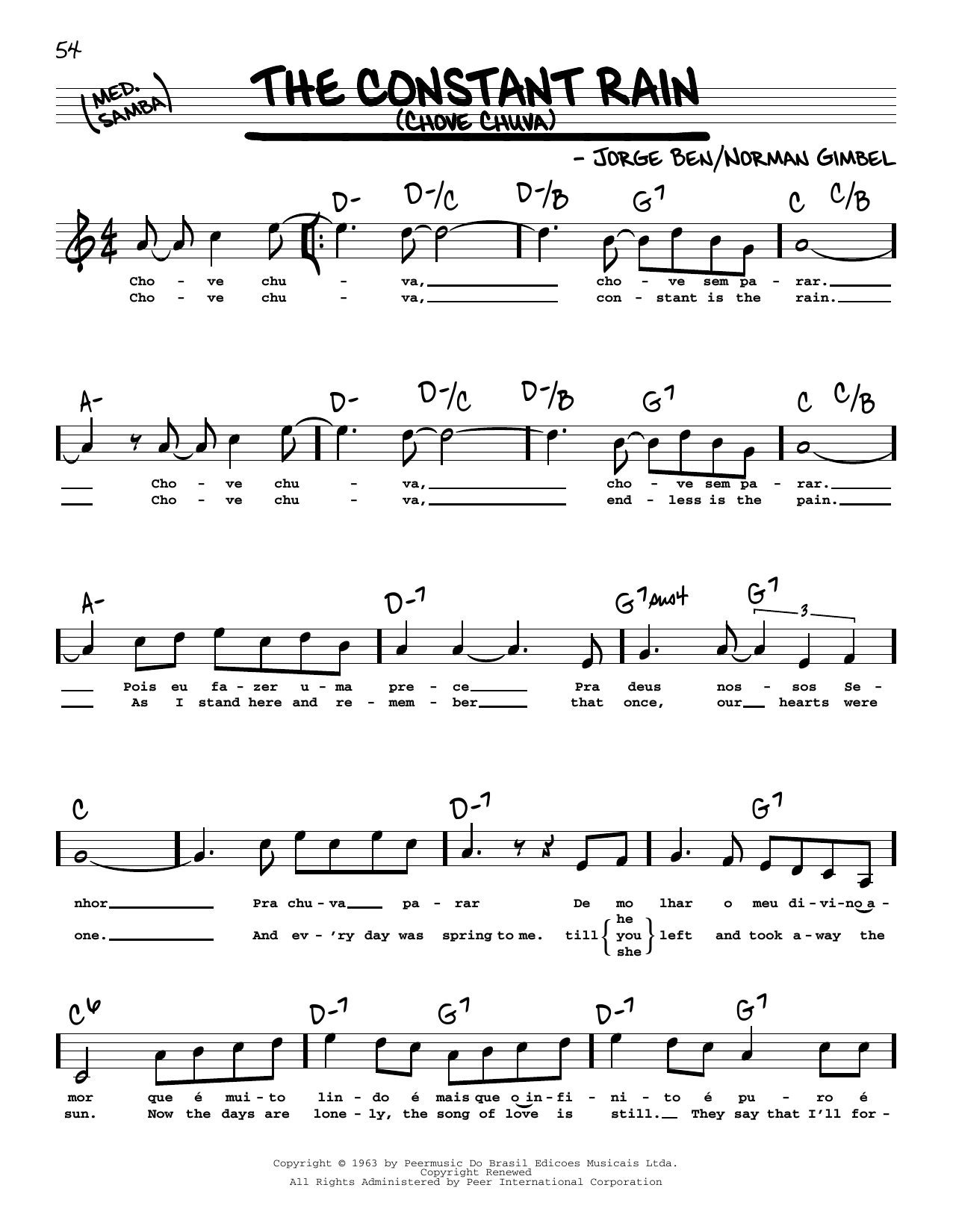 Norman Gimbel The Constant Rain (Chove Chuva) (High Voice) sheet music notes and chords arranged for Real Book – Melody, Lyrics & Chords
