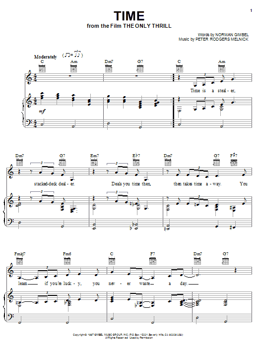 Norman Gimbel Time sheet music notes and chords arranged for Piano, Vocal & Guitar Chords (Right-Hand Melody)