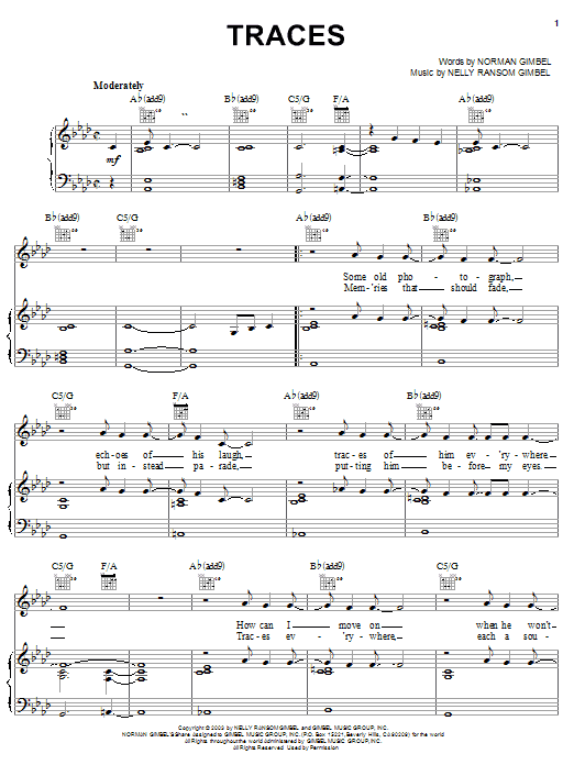 Norman Gimbel Traces sheet music notes and chords arranged for Piano, Vocal & Guitar Chords (Right-Hand Melody)