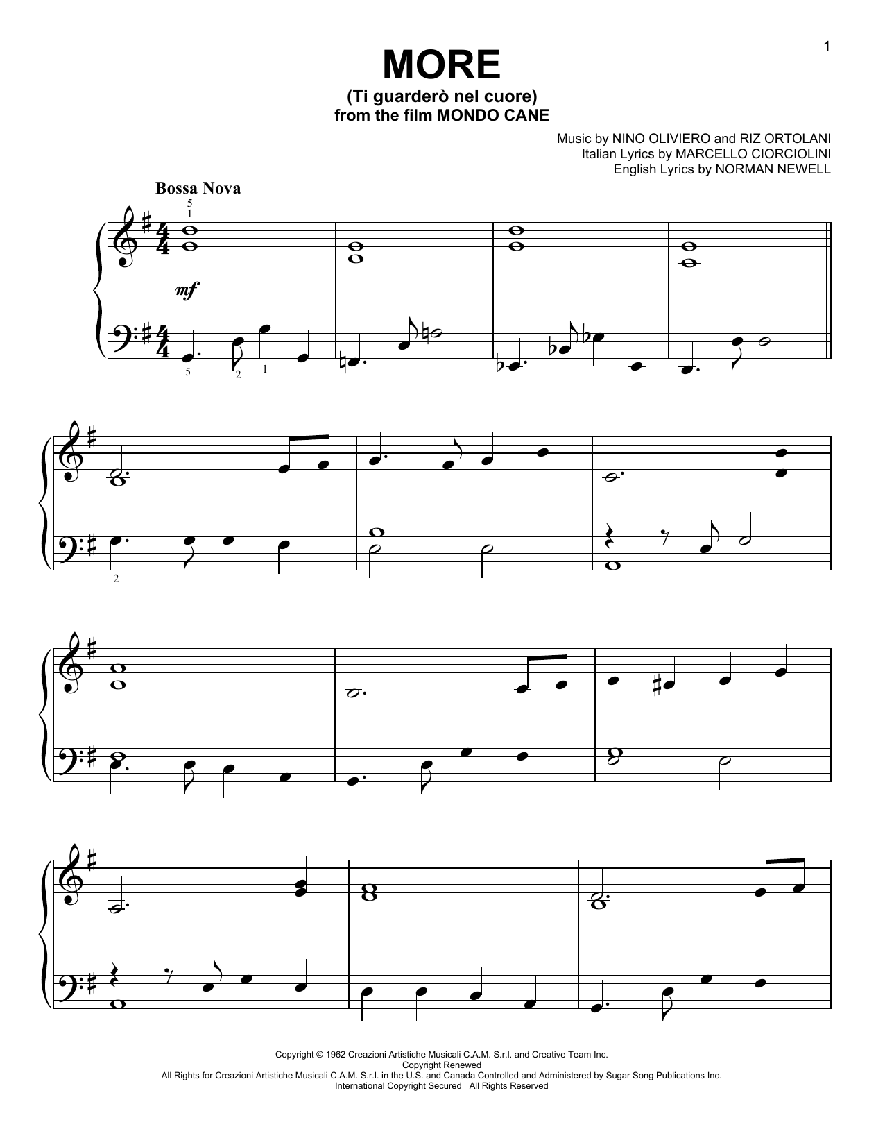 Norman Newell More (Ti Guarderò Nel Cuore) sheet music notes and chords arranged for Easy Piano