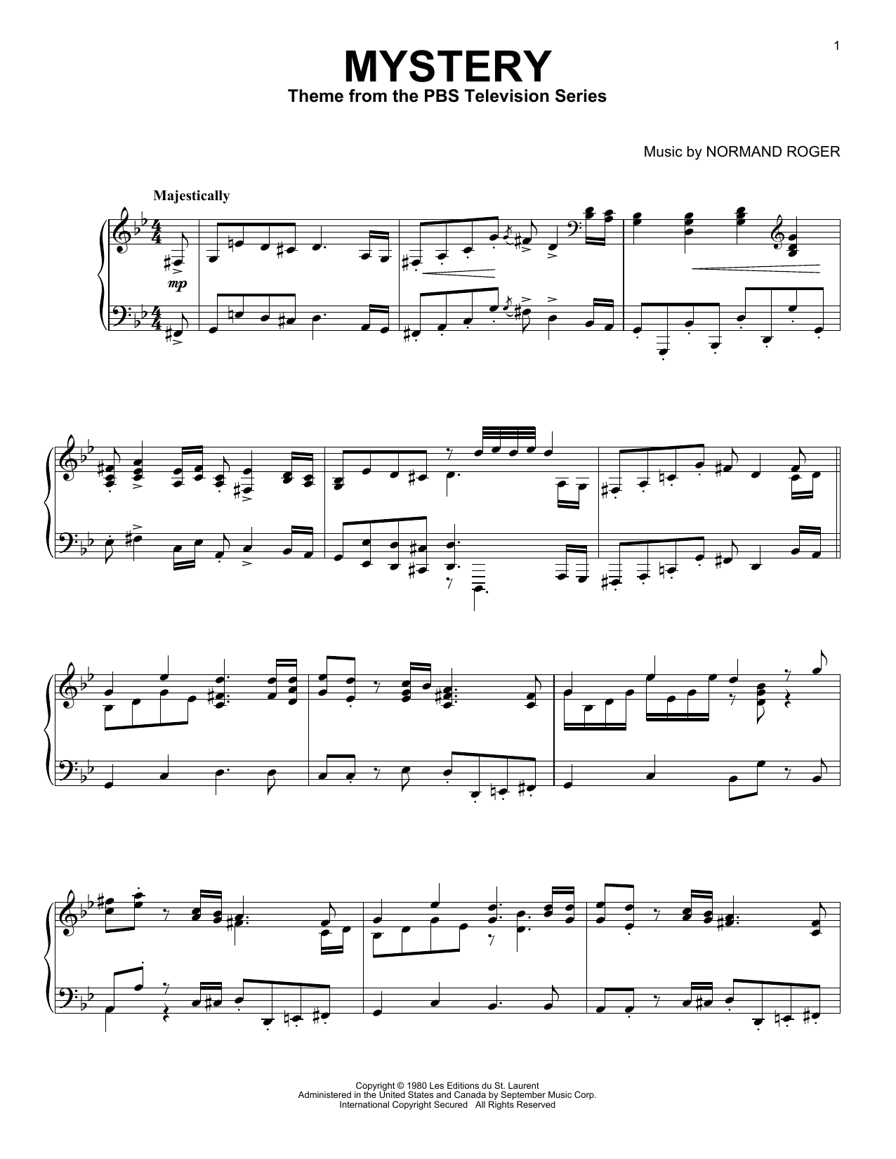 Normand Roger Mystery sheet music notes and chords arranged for Piano Solo
